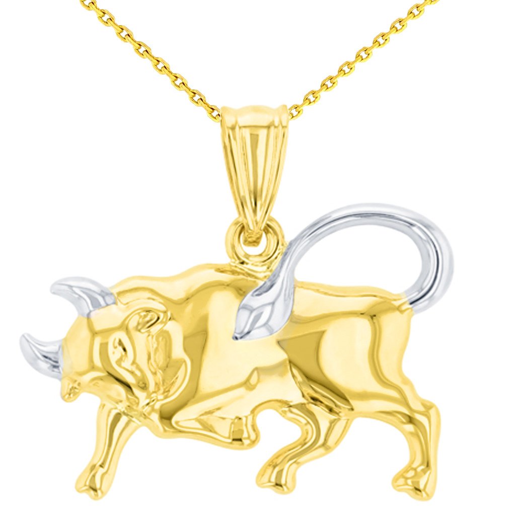 14K Gold Bull Taurus Zodiac Pendant Necklace