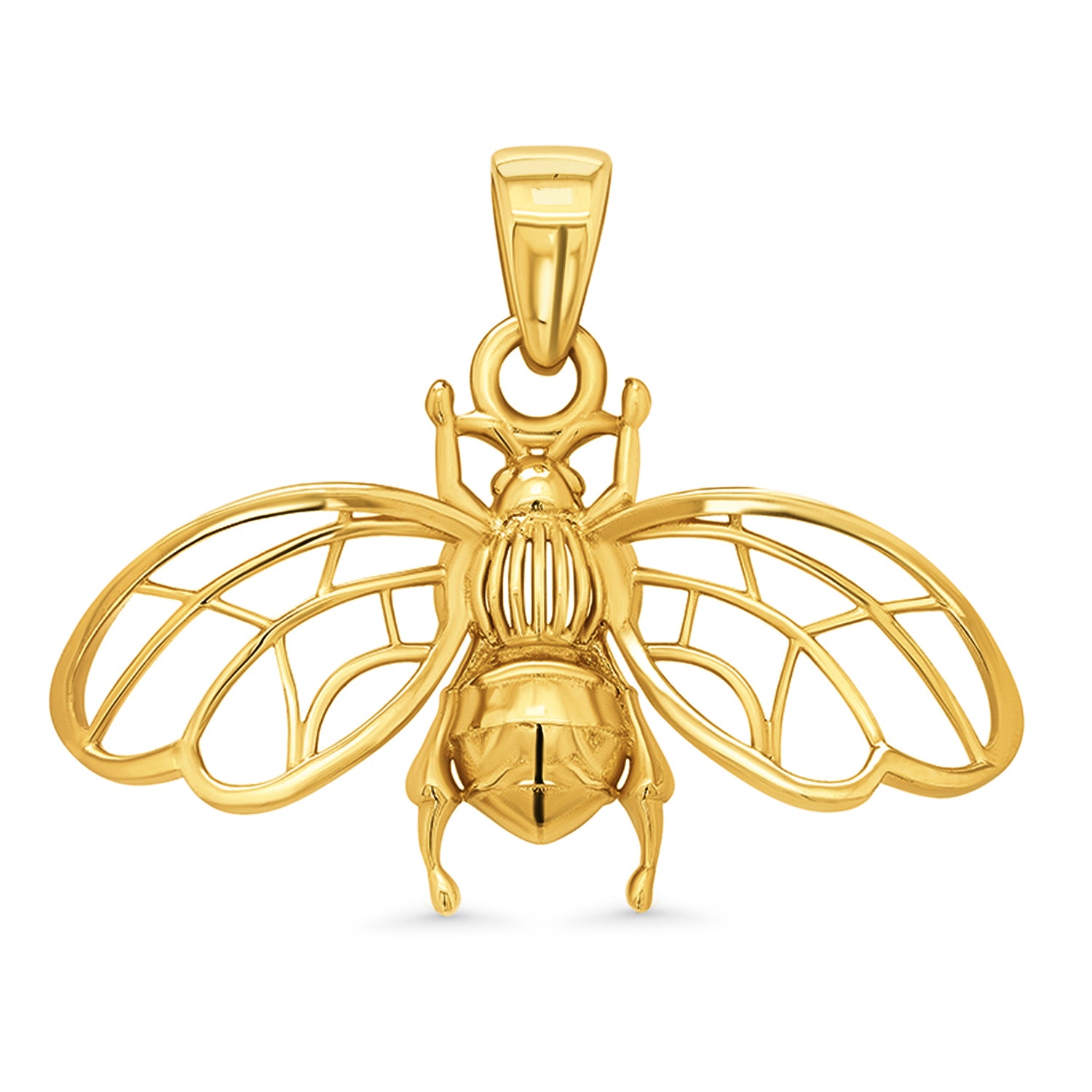 14k Gold Bumble Bee Pendant with Open Wings Jewelry America