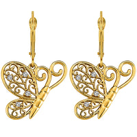 Load image into Gallery viewer, 14k Gold Butterfly Wings Dangle Drop Earrings
