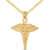 Load image into Gallery viewer, 14K Gold Caduceus Medical Symbol Charm Pendant
