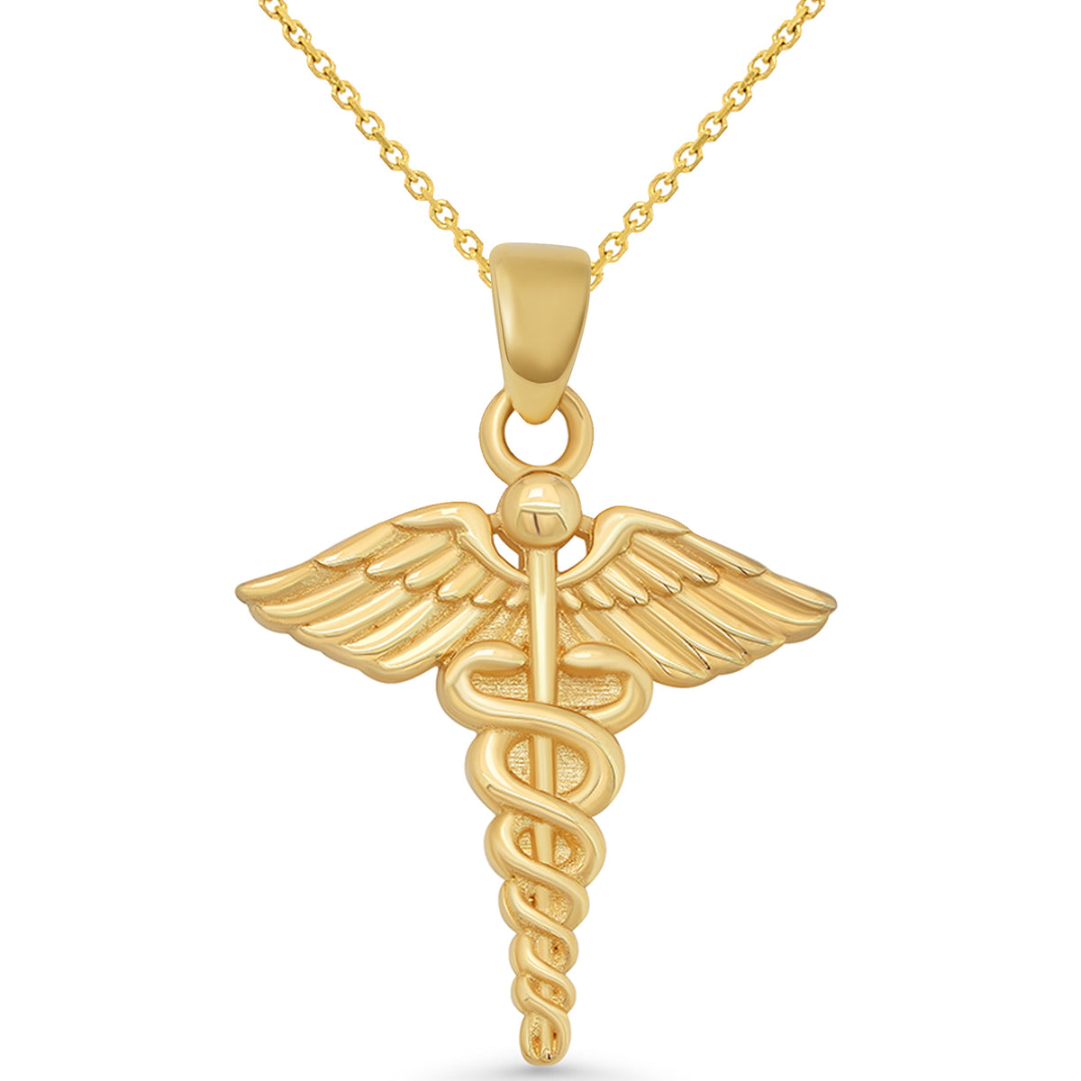 14K Gold Caduceus Medical Symbol Charm Pendant