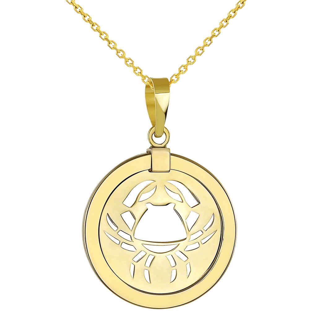 14K Gold Cancer Crab Zodiac Pendant Necklace