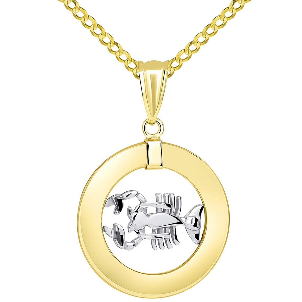 14k Gold Cancer Zodiac Pendant Cuban Necklace