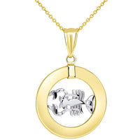 Load image into Gallery viewer, High Polish 14k Two Tone Gold Open Circle Cancer Zodiac Sign Pendant Necklace
