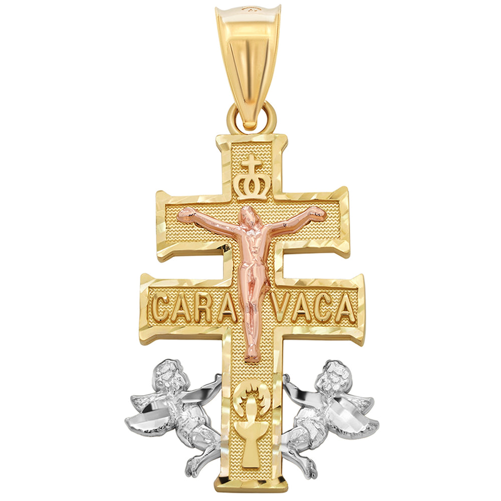 14k Gold Caravaca Tri-Color Crucifix Pendant