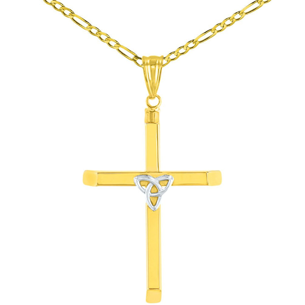14K Gold Celtic Trinity Cross Pendant Necklace