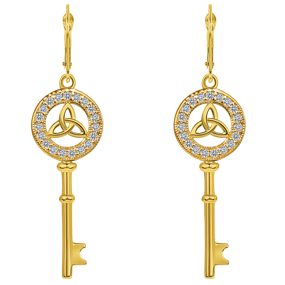 14k Gold Celtic Trinity Knot Key Dangling Earrings