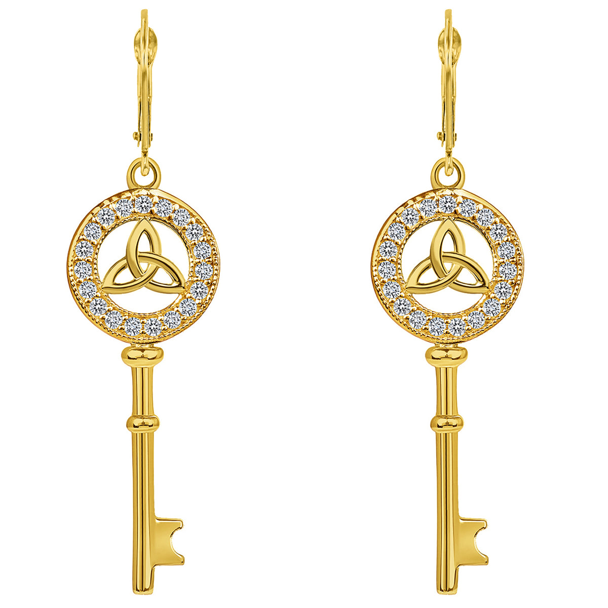 14k Gold Celtic Trinity Knot Key Dangling Earrings