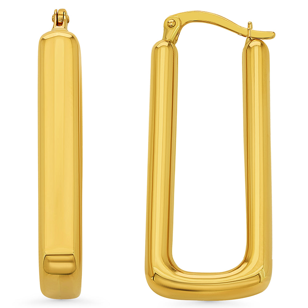 14k Gold Chunky Rectangle-Shaped Hoop Earrings