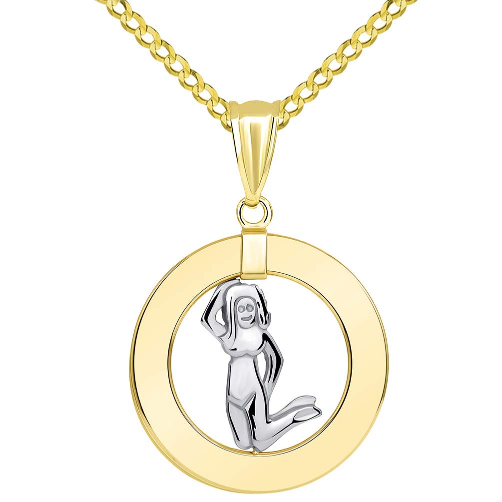 14k Gold Circle Virgo Zodiac Pendant Necklace 
