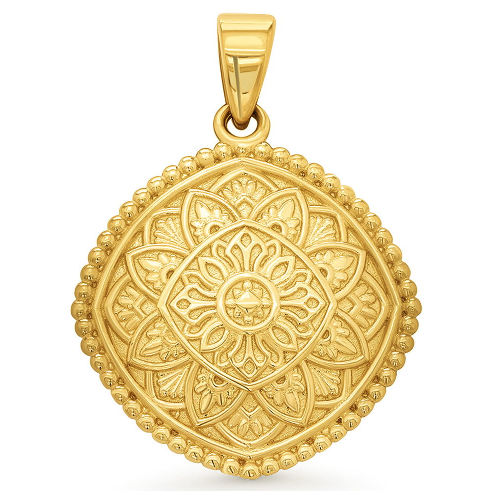 14k Gold Classic Lotus Mandala Symbol Pendant