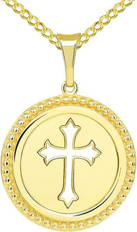 Load image into Gallery viewer, 14k Gold Cross Medallion Pendant Curb Necklace

