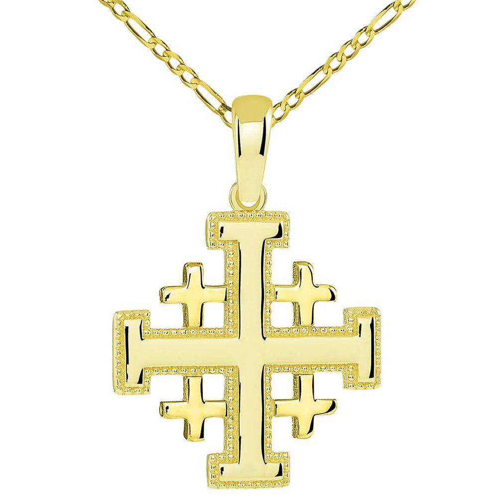 14k Gold Crusaders Jerusalem Cross Pendant Necklace