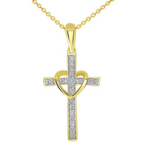 Load image into Gallery viewer, 14k Gold Cubic Zirconia Heart Cross Necklace
