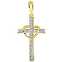 Load image into Gallery viewer, 14k Gold Cubic Zirconia Heart Cross Necklace
