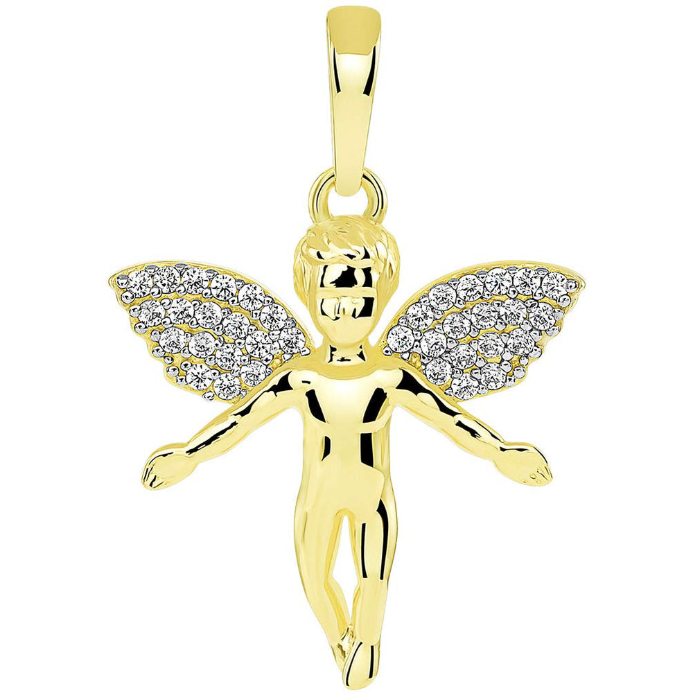 14k Gold Cubic-Zirconia Micro Angel Cherub Piece Pendant