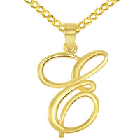 Load image into Gallery viewer, 14k Gold Cursive E Initial Pendant Necklace
