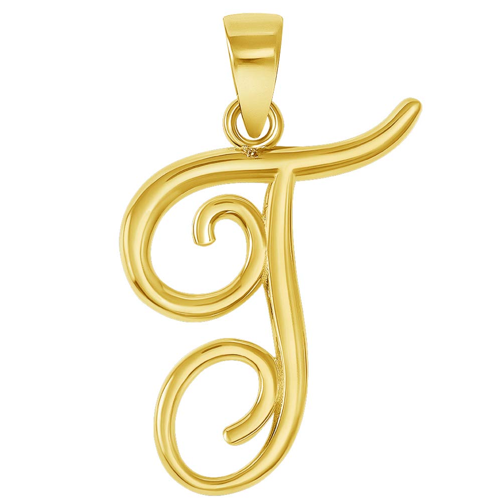 14k Yellow Gold Initial Letter 'T' Charm Pendant - 0.7 Inch, Solid Gold Personalized Jewelry - View #7