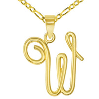 Load image into Gallery viewer, 14k Gold Cursive W Initial Pendant Necklace
