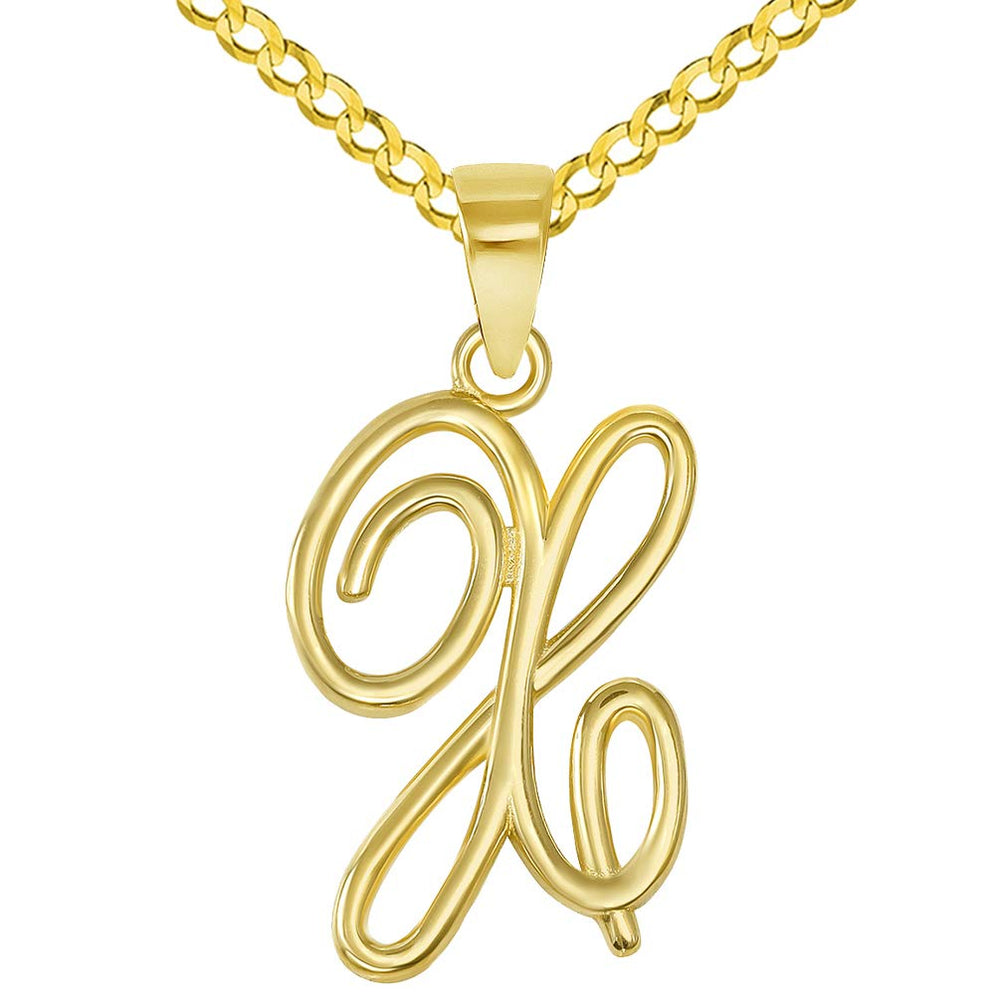 14k Gold Cursive X Initial Pendant Necklace