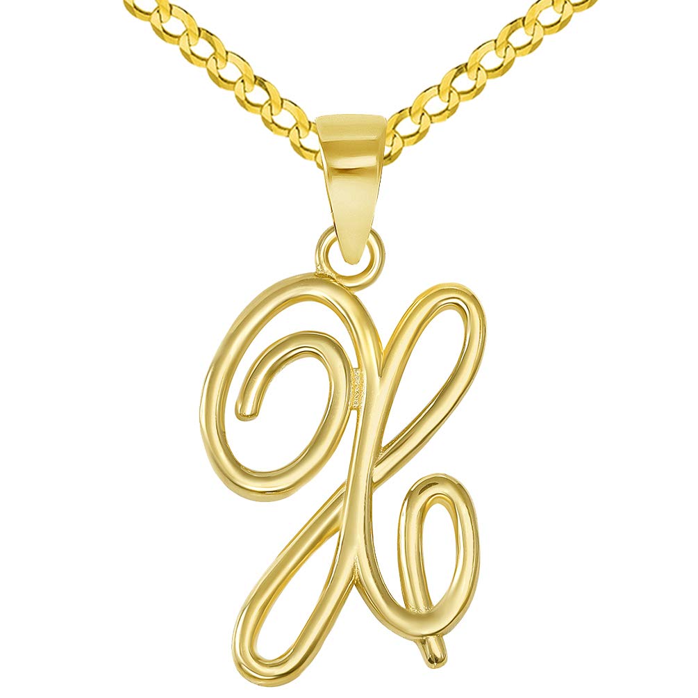 14k Gold Cursive X Initial Pendant Necklace