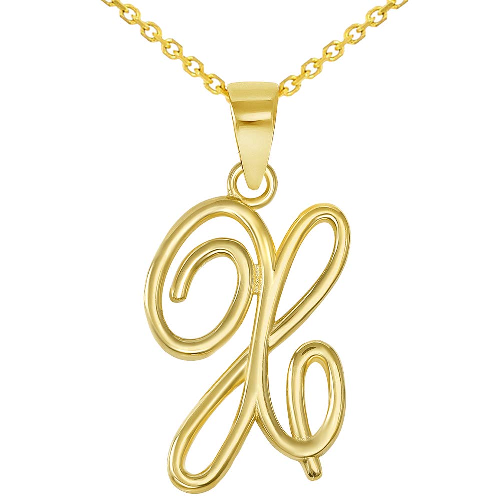 14k Gold Cursive X Initial Pendant Necklace