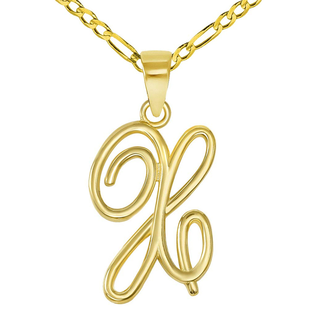 14k Gold Cursive X Initial Pendant Necklace