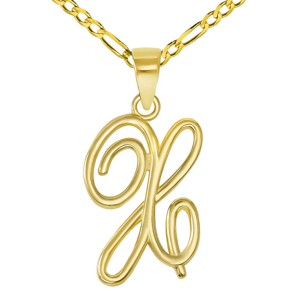 14k Gold Cursive X Initial Pendant Necklace