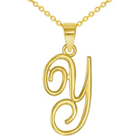 Load image into Gallery viewer, 14k Gold Cursive Y Initial Pendant Necklace
