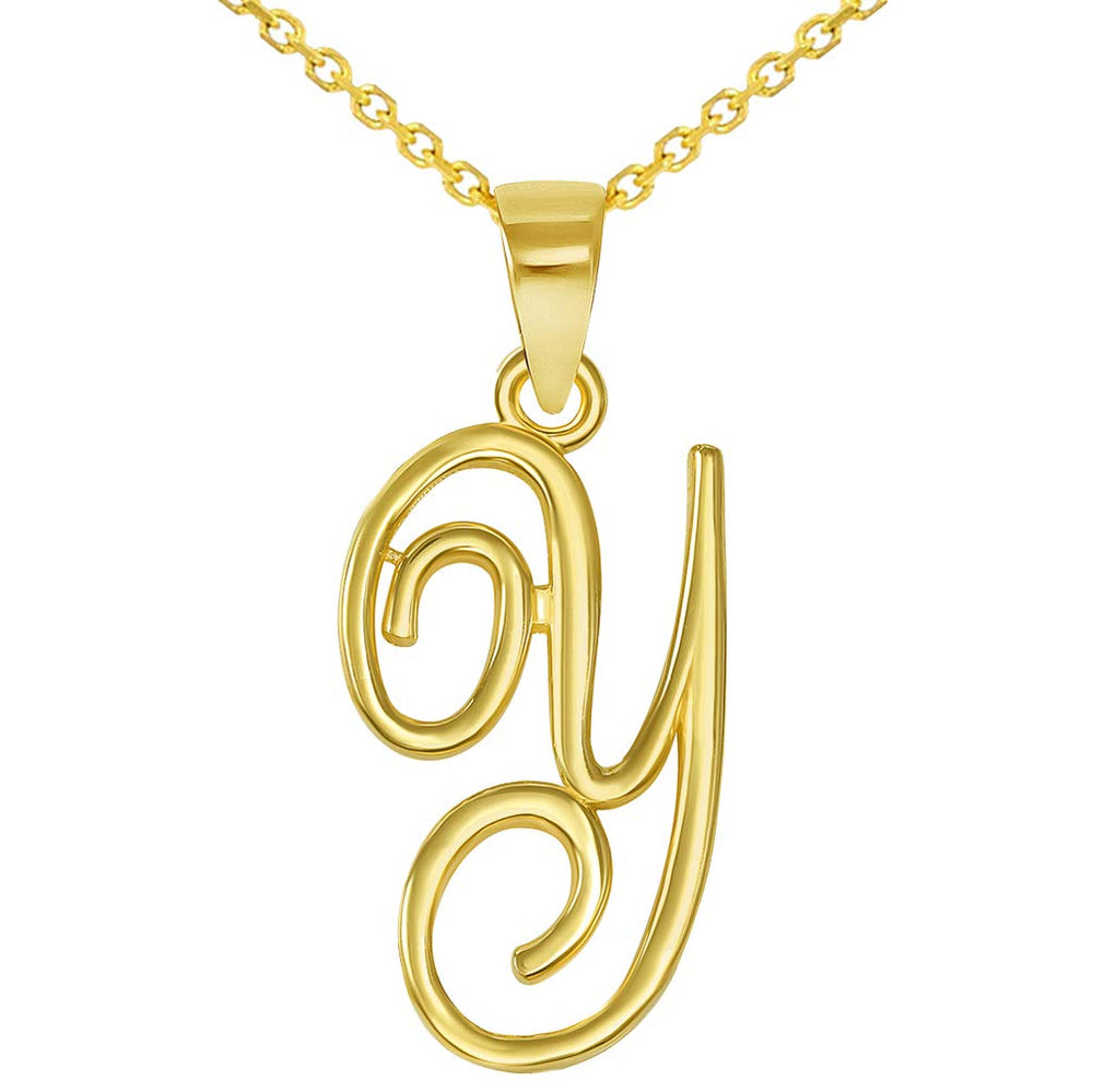 14k Gold Cursive Y Initial Pendant Necklace