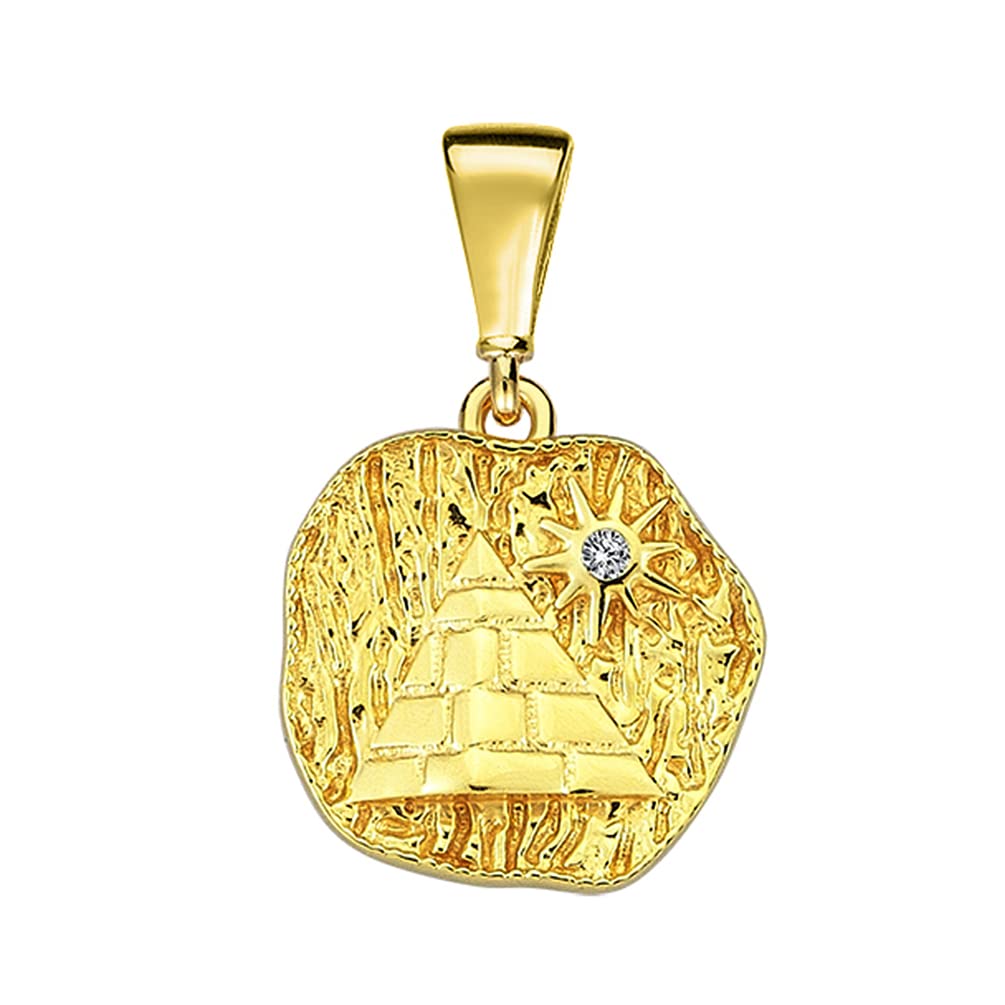 14k Yellow Gold Textured CZ Egyptian Pyramid Talisman Pendant (Small)