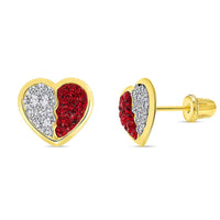 Load image into Gallery viewer, 14k Gold CZ Heart Stud Earrings with Screw Back

