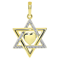 Load image into Gallery viewer, 14k Gold CZ Star of David with Heart Pendant
