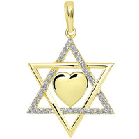 Load image into Gallery viewer, 14k Gold CZ Star of David with Heart Pendant
