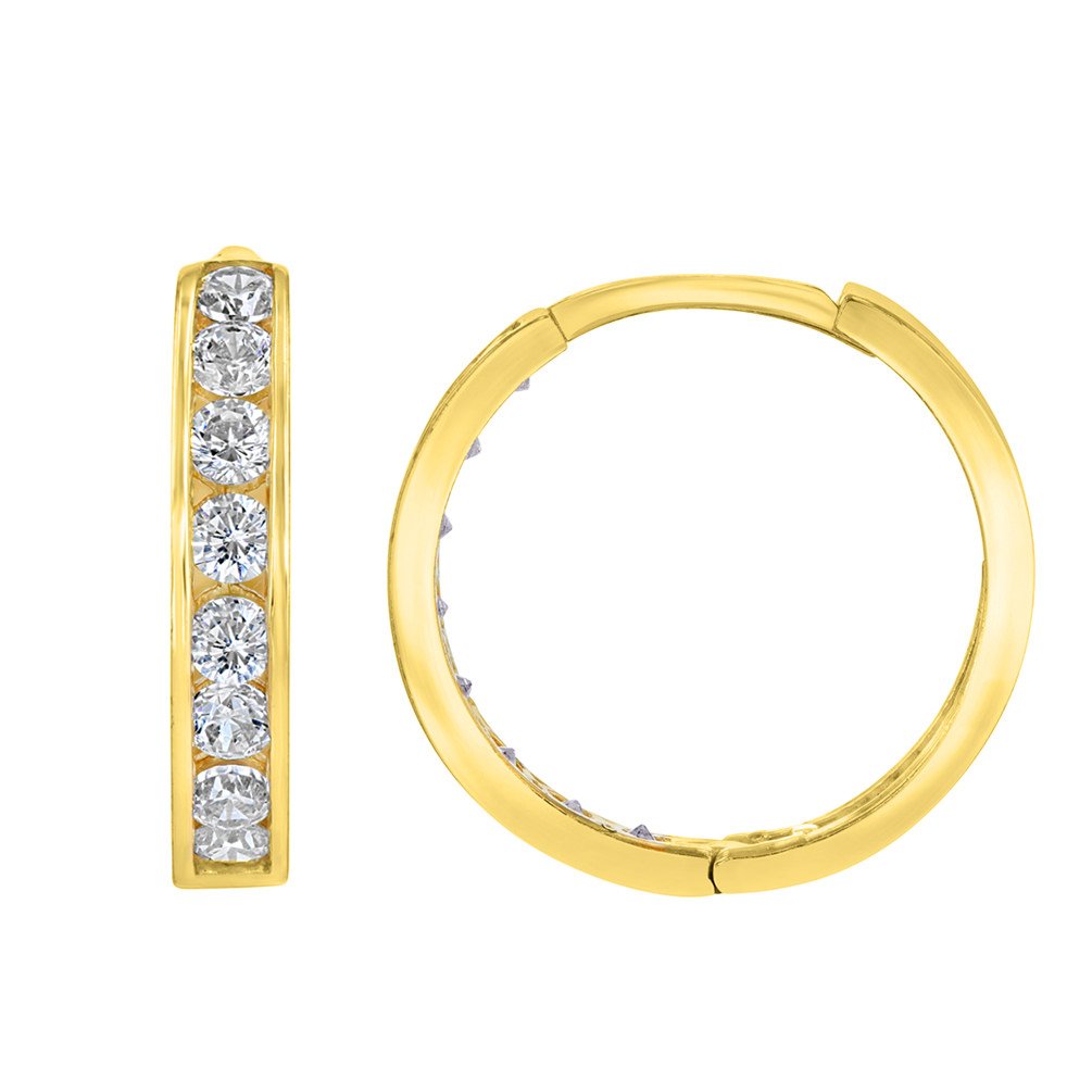14K Gold CZ Studded Hoop Simple Huggie Earrings