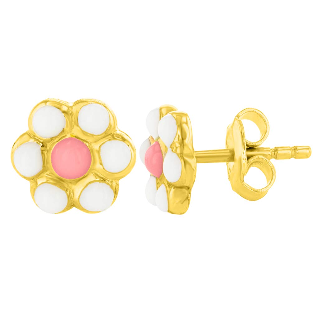 14k Gold Daisy Flower Stud Earrings with Enamel