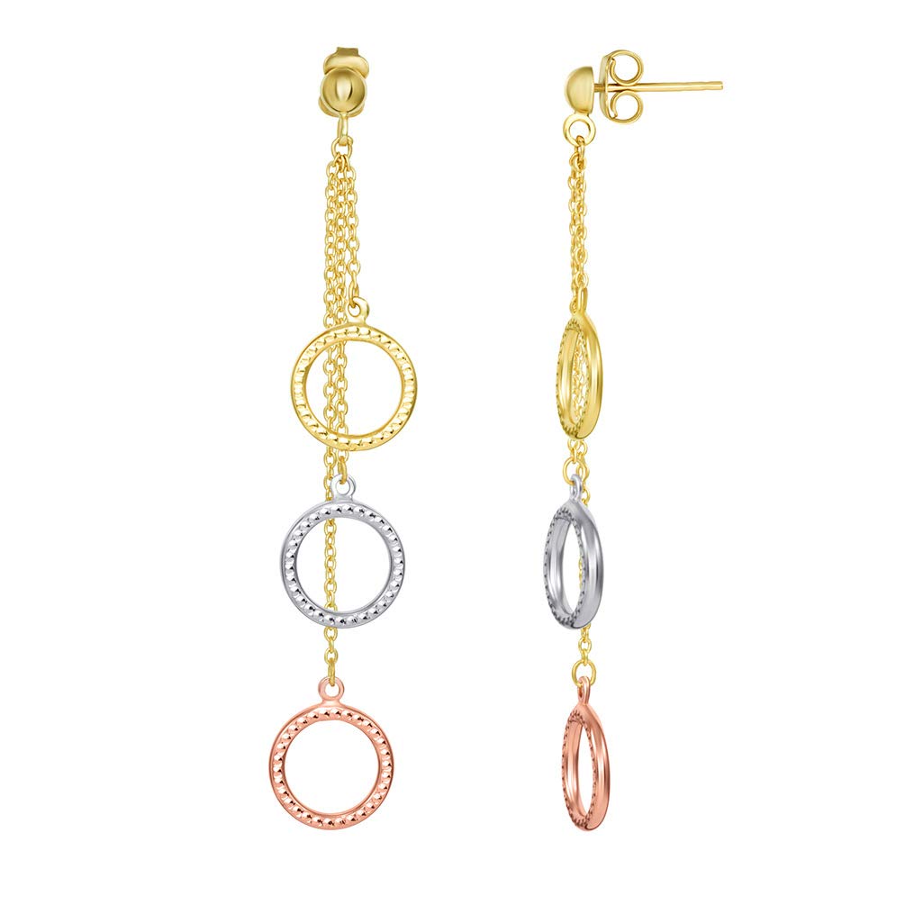 14k Gold Dangling Circle of Life Drop Earrings