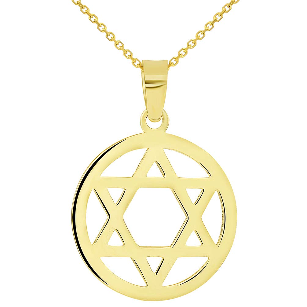 14k Gold David Round Jewish Star Pendant Necklace