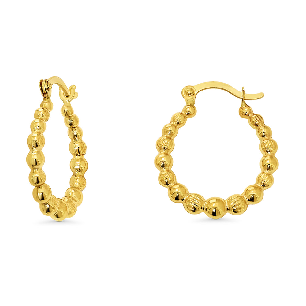 14k Gold Diamond-Cut Beaded Small Hoop Earrings