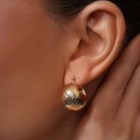Load image into Gallery viewer, A Lady Worn 14k Gold Diamond Cut Bold Dome Hoop Earrings
