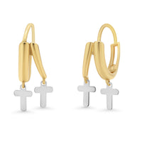 Load image into Gallery viewer, 14K Gold Double Cross Huggie Hoop Earrings
