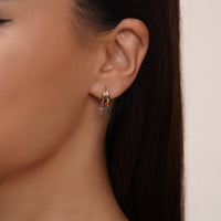 Load image into Gallery viewer, 14K Gold Double Cross Huggie Hoop Earrings
