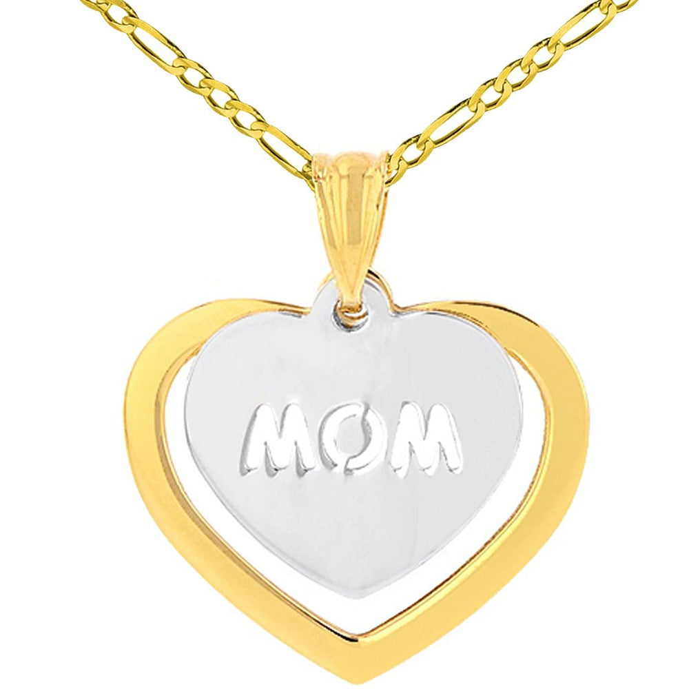 14K Gold Double Heart with Mom Pendant Necklace
