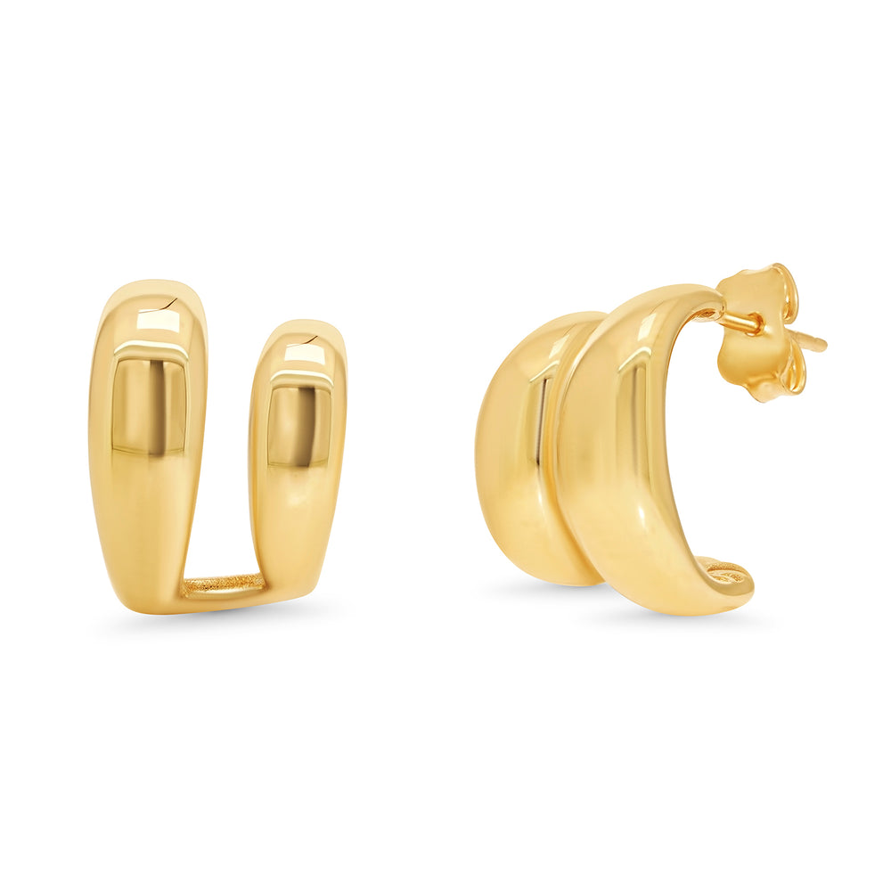 14k Gold Double Hoop Split Ear Cuff Stud Earring