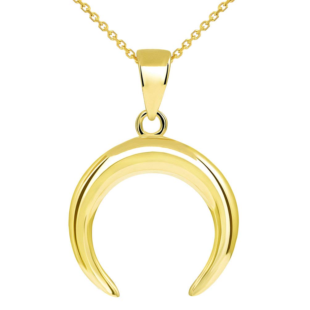 14k Gold Double Horn Moon Pendant Necklace