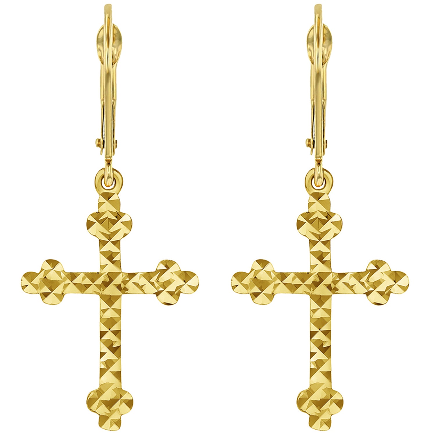 14k Gold Eastern Orthodox Cross Dangle Earrings | Jewelry America