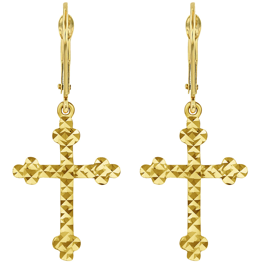 14k Gold Eastern Orthodox Cross Dangle Earrings