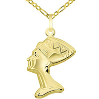 Load image into Gallery viewer, 14k Gold Egyptian Queen Head Nefertiti Necklace with Figaro Chain
