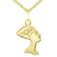 Load image into Gallery viewer, 14k Yellow Gold Head of Egyptian Queen Nefertiti Pendant Necklace - Available with Rolo, Curb, or Figaro Chain Necklaces
