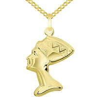 Load image into Gallery viewer, 14k Gold Egyptian Queen Head Nefertiti Necklace with Curb Chain
